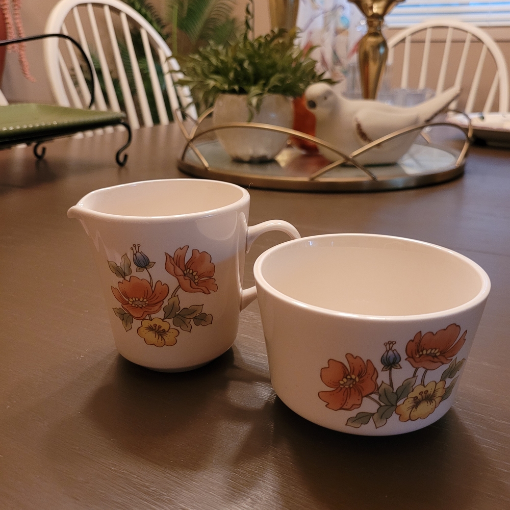 Vintage CORNERSTONE Floral Cream and Sugar Set